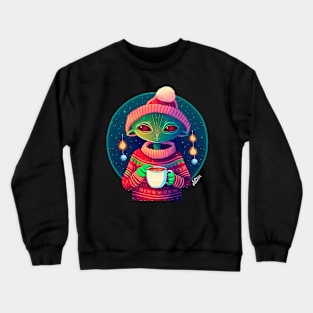 Christmas Funny Alien Drinking Coffee Wearing Sweater Crewneck Sweatshirt